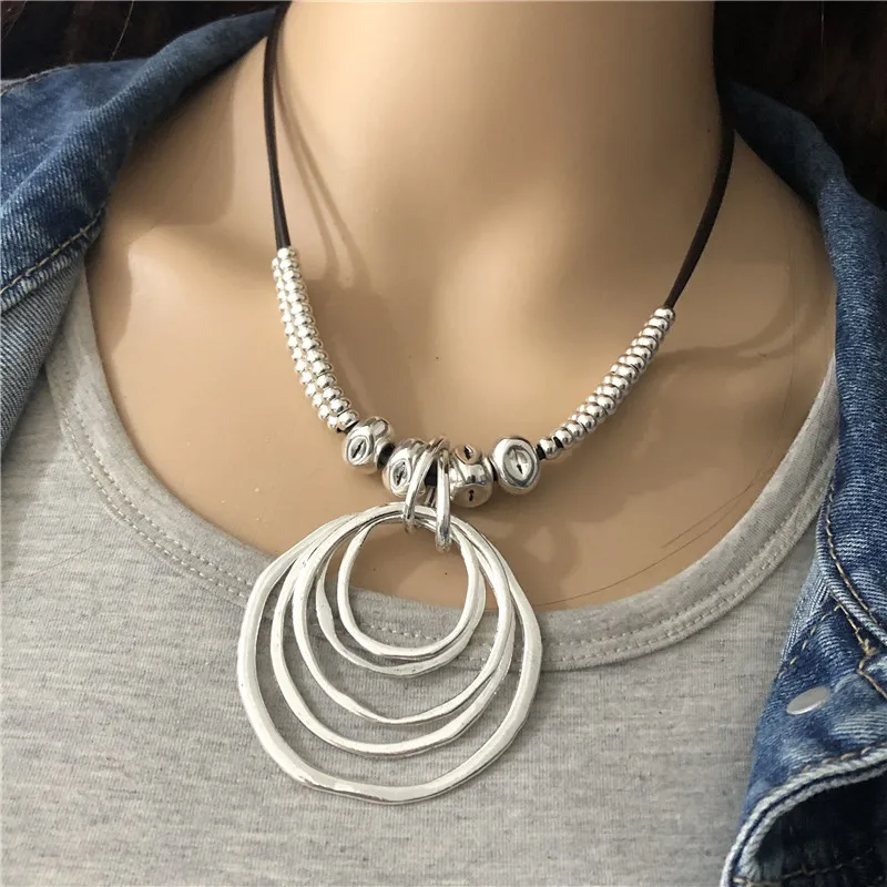 Anslow Trendy Round With Round Pendant Neckalce For Women Vintage Boho Genuine Leather Necklace Valentine's Day Gift LOW0022AN - Image 6