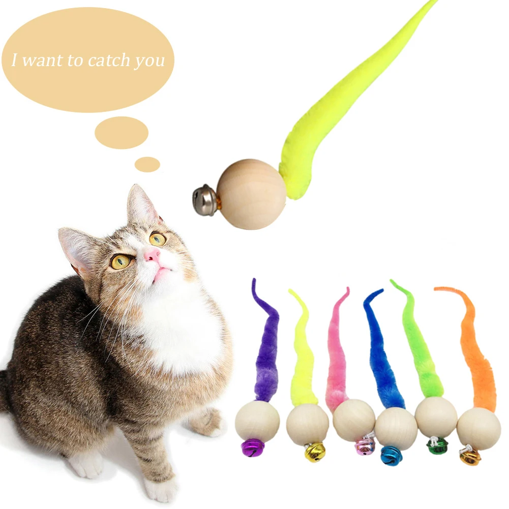 Wiggly Balls Cat Bell Toys Cat Chewing Toys Caterpillar Wooden Ball