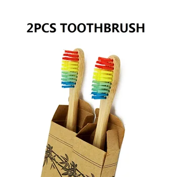 

2pcs Natural Rainbow Bamboo Toothbrush Medium Bristles Biodegradable Plastic-Free Oral Care Toothbrush Bamboo Handle Brushes