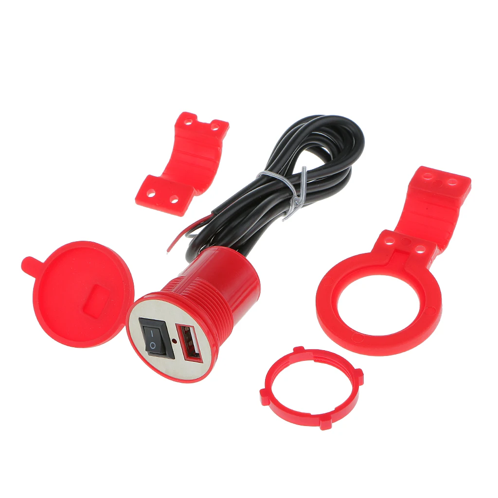 Зарядное устройство USB для мотоцикла с регулировкой включения/выключения пылезащитный колпачок красного цвета