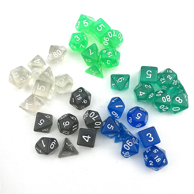 Один набор из 7 игральных костей прозрачный двусторонний D4 D6 D8 D10 D12 D20 magic
