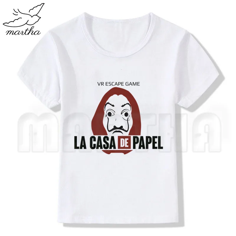 WhiteM La Casa De Papel/футболка для мальчиков; Футболка с принтом с героями мультфильмов; дизайнерские Детские футболки; детская одежда с короткими рукавами - Цвет: WhiteM