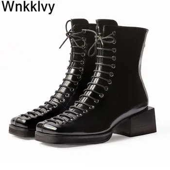 

Autumn winter low heel Martin boots women spaure toe lace up ankle botas British style Chelsea shoes 2020 short boots for girls