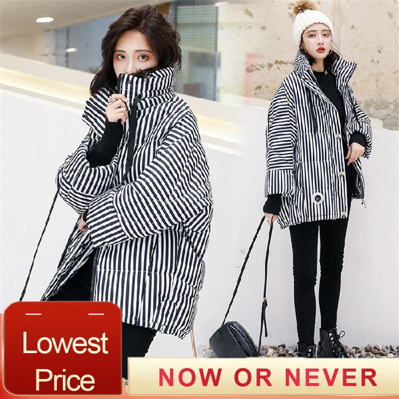 

Winter Jacket Women Coat Fashion Female Harajuku Parkas Padded Warm Casual Striped Overcoat Jacket Parkas manteau femme hiver