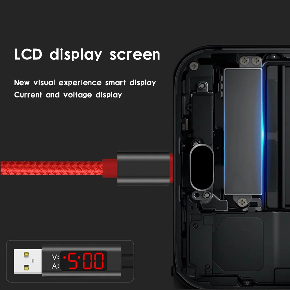 Usb кабель для IOS USB Type c Microusb 3A быстрой зарядки светодиодный нейлоновый отображения