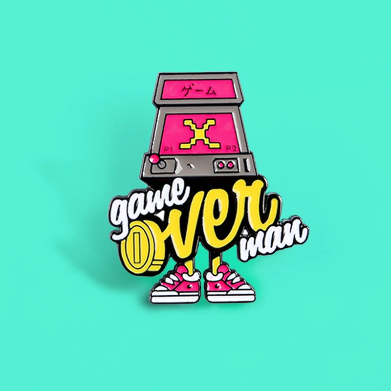Эмалированные булавки GAME OVER MAN для игровой машины персонализированные броши игры