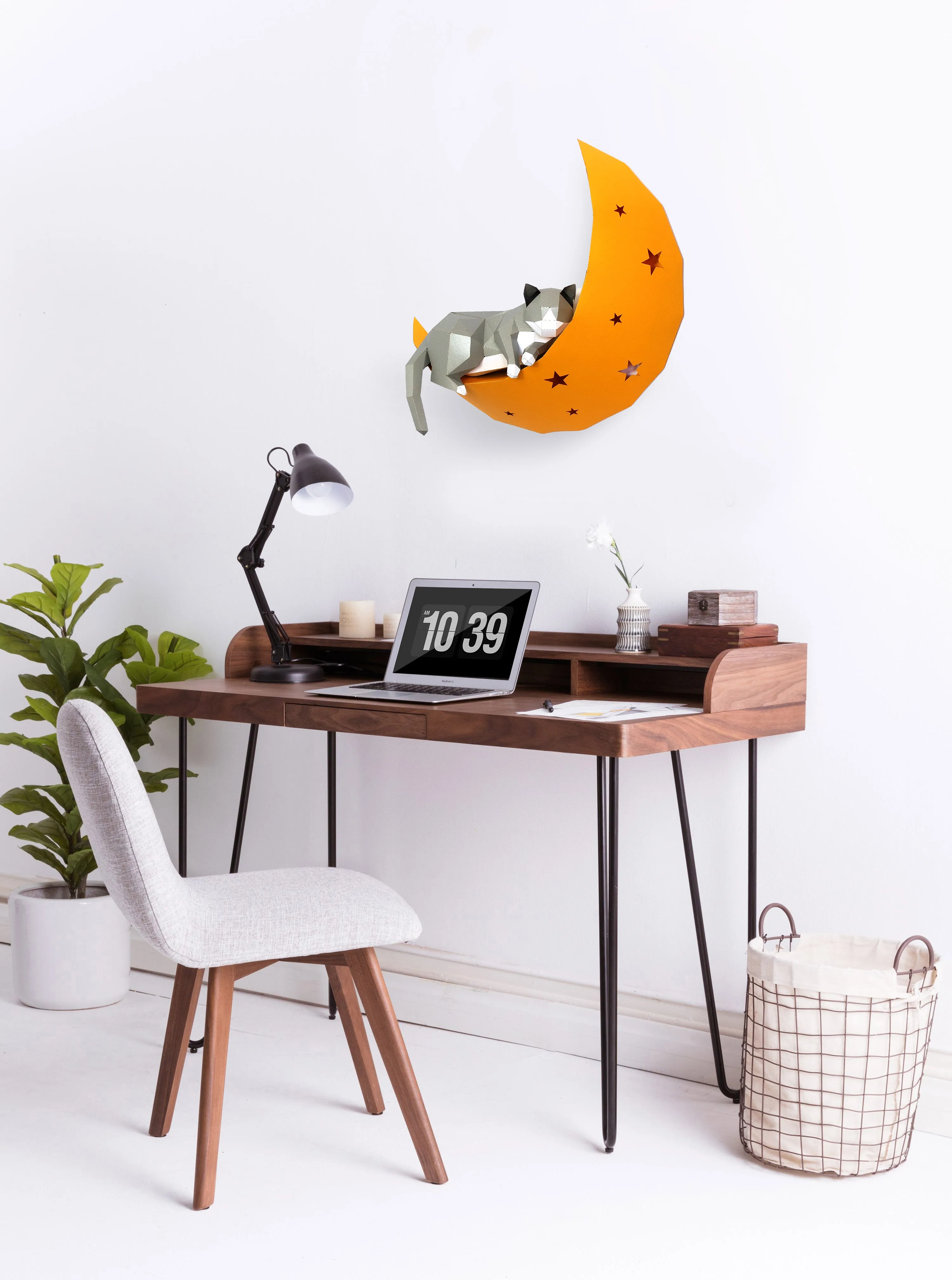 Günstige 3D Katze Auf Mond Tier Papier Wand Kunst Skulptur Modell Spielzeug Wohnkultur Wohnzimmer Decor DIY Papier Handwerk Modell party Geschenk