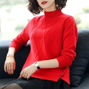 

Hot Selling Fashion Trend High Quality Core Spun Half High Neck Sweater Women's Loose and Thin Knitting Bottoming Sweater