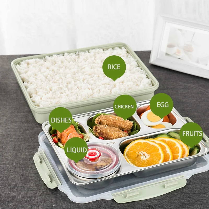 5 отсеков Ланч-бокс из нержавеющей стали Герметичные большие Bento коробки Суп Контейнер школьная посуда
