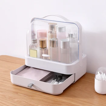 

Pink White Grey 2 Layer Cosmetics Storage Box Transparent Plastic Makeup Organizer Lipstick Jewelry Container