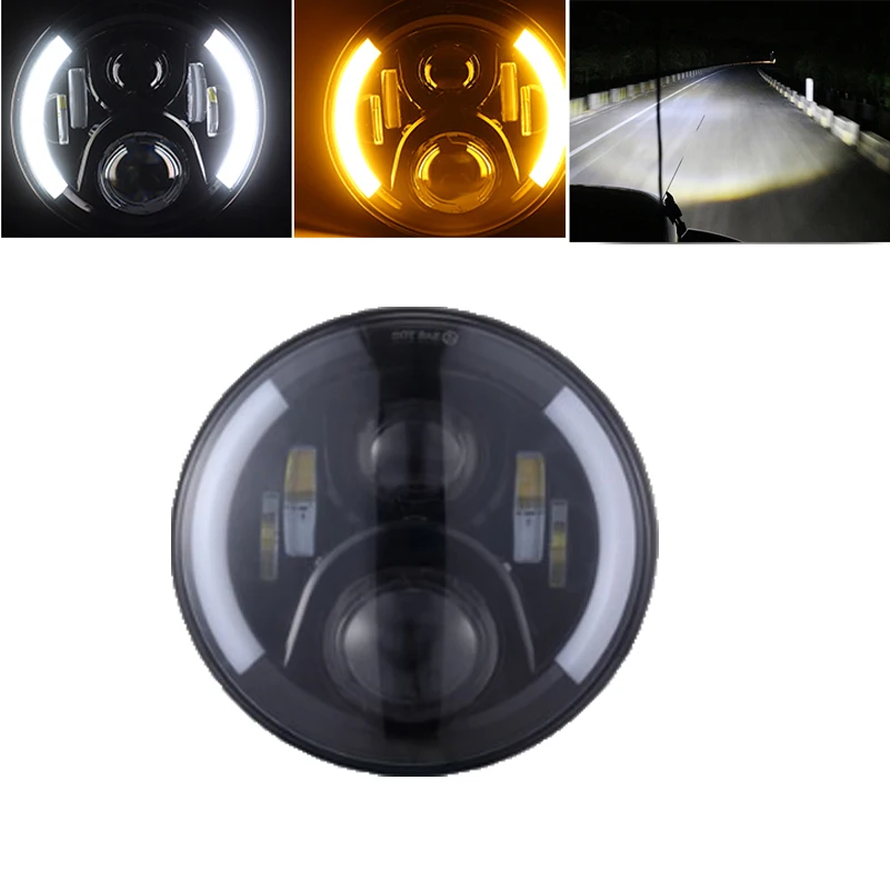 7 ''светодиодный головной светильник для мотоцикла H4 Phare Farol Moto лампа для Harley светильник Electra Glide Softail Fat Boy Touring 4,5 дюймов противотуманный светильник s - Цвет: black 60W side halo