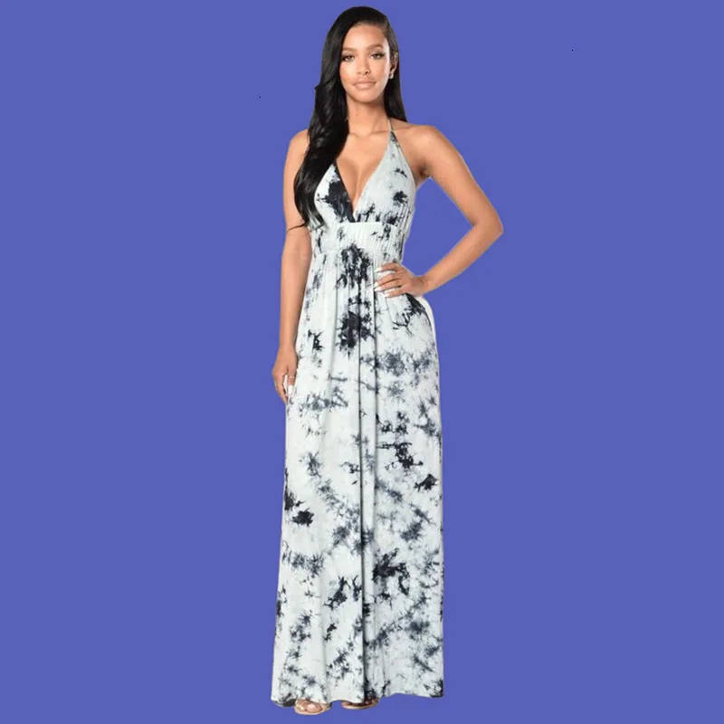 

new summer women V -neck dress Bohemian print sleeveless open back long dress elegantly printed beach dress LU495