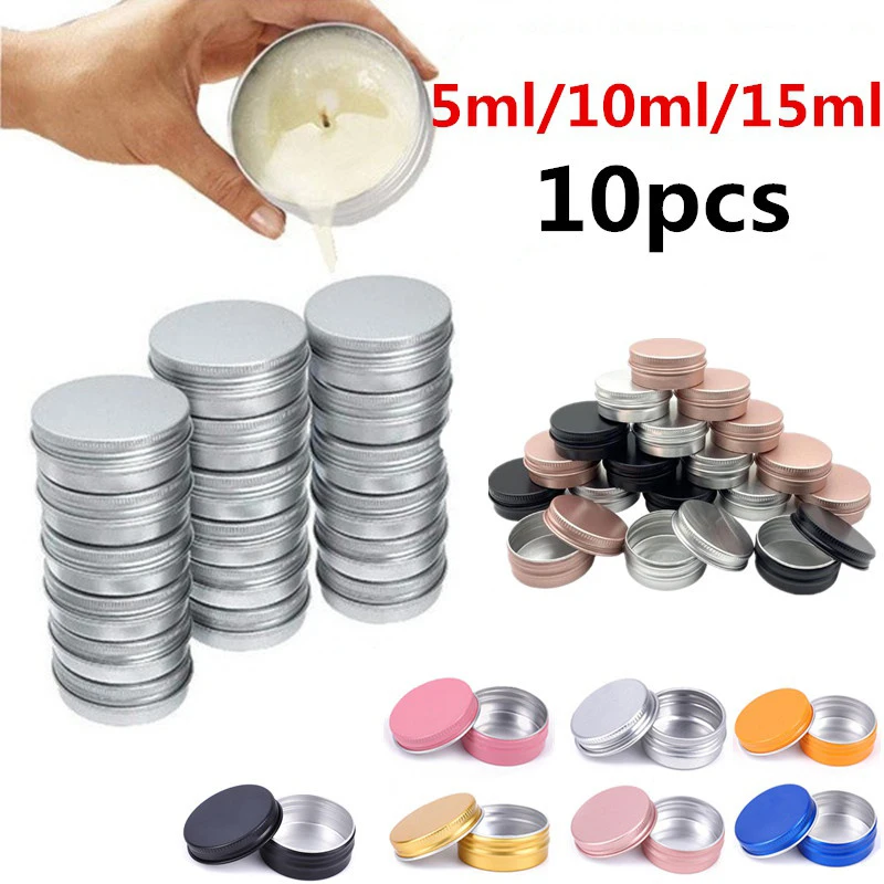 10pcs 5ml/10ml/15ml Aluminum Tin Jars Refillable Storage Box Small Cosmetic Face Eye Cream Lip Balm Sample Containers Packaging