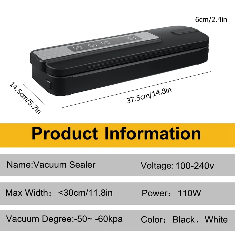 Macchina per imballaggio sottovuoto per alimenti automatica per uso domestico da 220 V/110 V con 15 sacchetti Sous Vide per la conservazione degli alimenti in cucina_voghion.com