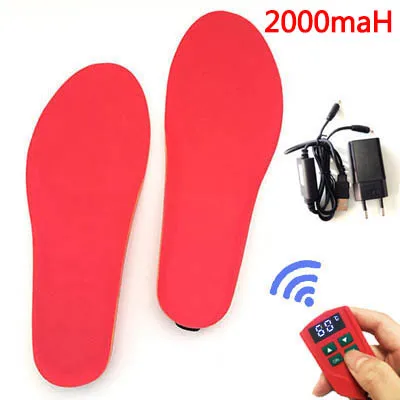 2000mAH Red Новые стельки с подогревом, с беспроводным пультом дистанционного управления, с питанием от батареи, для мужчин и женщин, зимние теплые стельки, европейский размер 41-46 - Цвет: 2000mAH Red