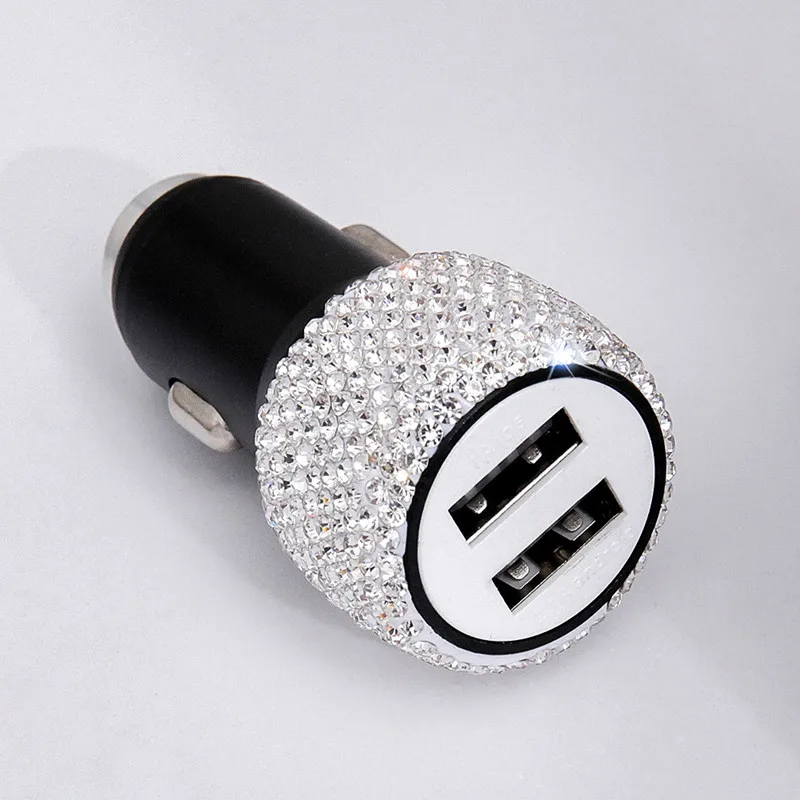 White 1 шт. Модное Новое двойной зарядное устройство usb автомобильная Зажигалка Bling ручной работы, со стразами хрустальные Автомобильные украшения для быстрой зарядки автомобиля Декор - Color Name: White
