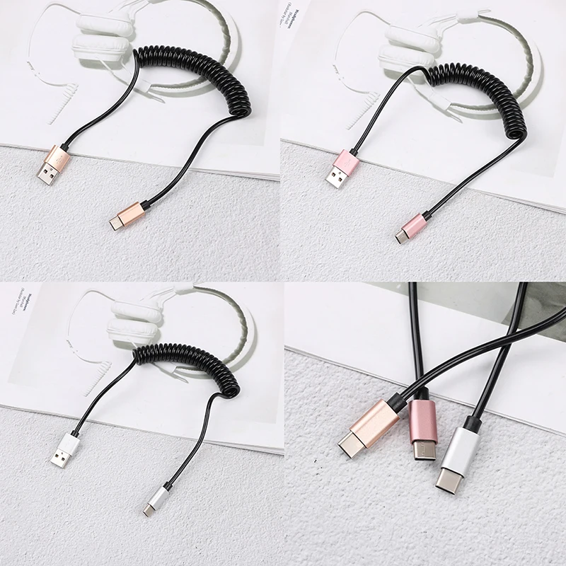 1 м выдвижной USB3.1 пружинный спиральный Выдвижной USB A папа-type C USB-C кабель для зарядки и синхронизации данных USB кабель для зарядного устройства