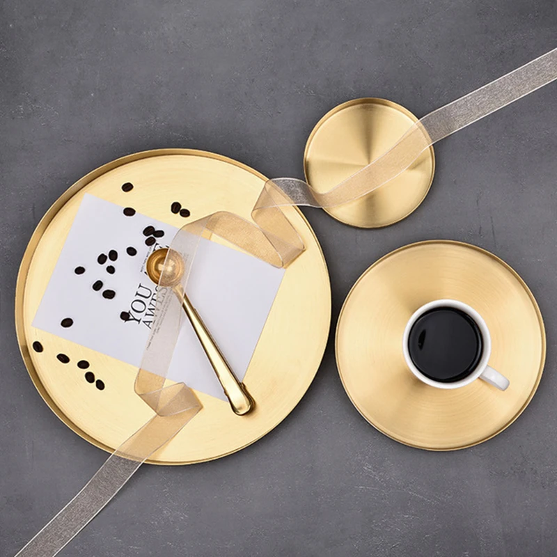 Kitchen Stainless Steel Storage Tray Space Saving Organizer Jewelry Display Plate Round Shape Multifunctional Bathroom Gold | Дом и сад