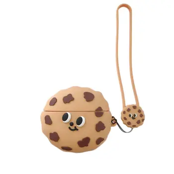 

OOTDTY Cute Cookie Protective Case Silicone Earphone Cover with Lanyard for AirPods Pro W91A