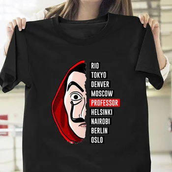 

Cool 100% Cotton Summer T Shirt Harajuku Money Heist La casa de papel Cool Dali Mask Professor Robbery Crime Shirt Shirt Sleeve