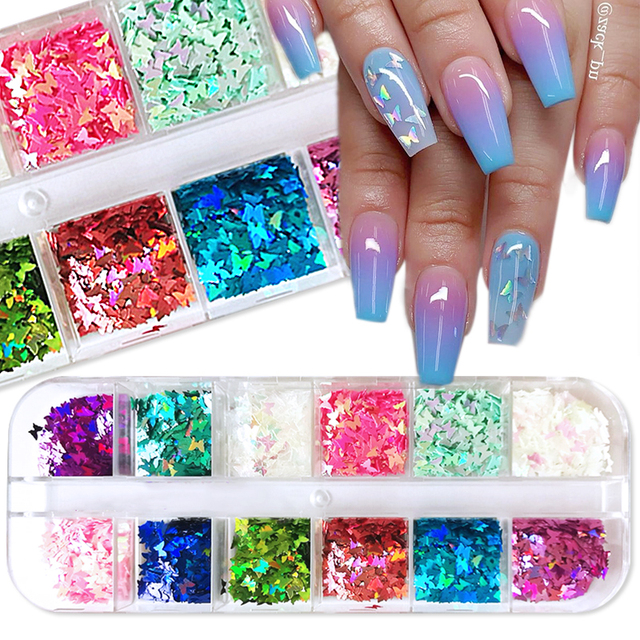Grid/Set  Nail Art 3D Flakes iridescent Nail Sequins Sparkly 3D Thin Butterfly Flakes Polish Decor For Nail Art Accessories
