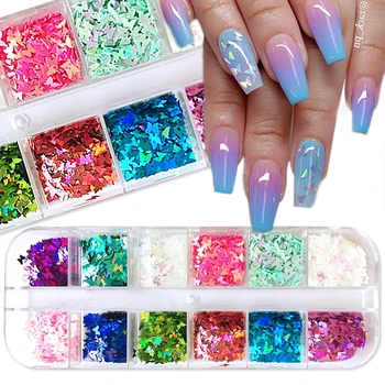 

Mirror Sparkly Butterfly Nail Sequins Paillette Decoration Mixed Colors Nail Holographics Glitter 3D Flakes Slices Accessories