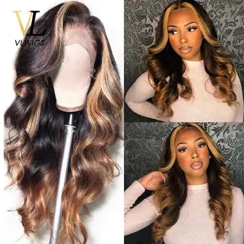 

VLwigs Human Hair Full Lace Wig With Baby Hair Ombre Highlights Body Wave Glueless Brazilian Remy Hair Wigs Pre Plucked VL19