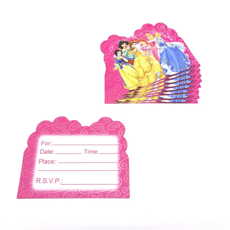 Шесть принцесс Белль Аврора ребенок девочка прекрасный день рождения пакет события вечерние Рапунцель чашки пластины маска ребенок душ одноразовые наборы посуды - Цвет: Cards-10Pcs