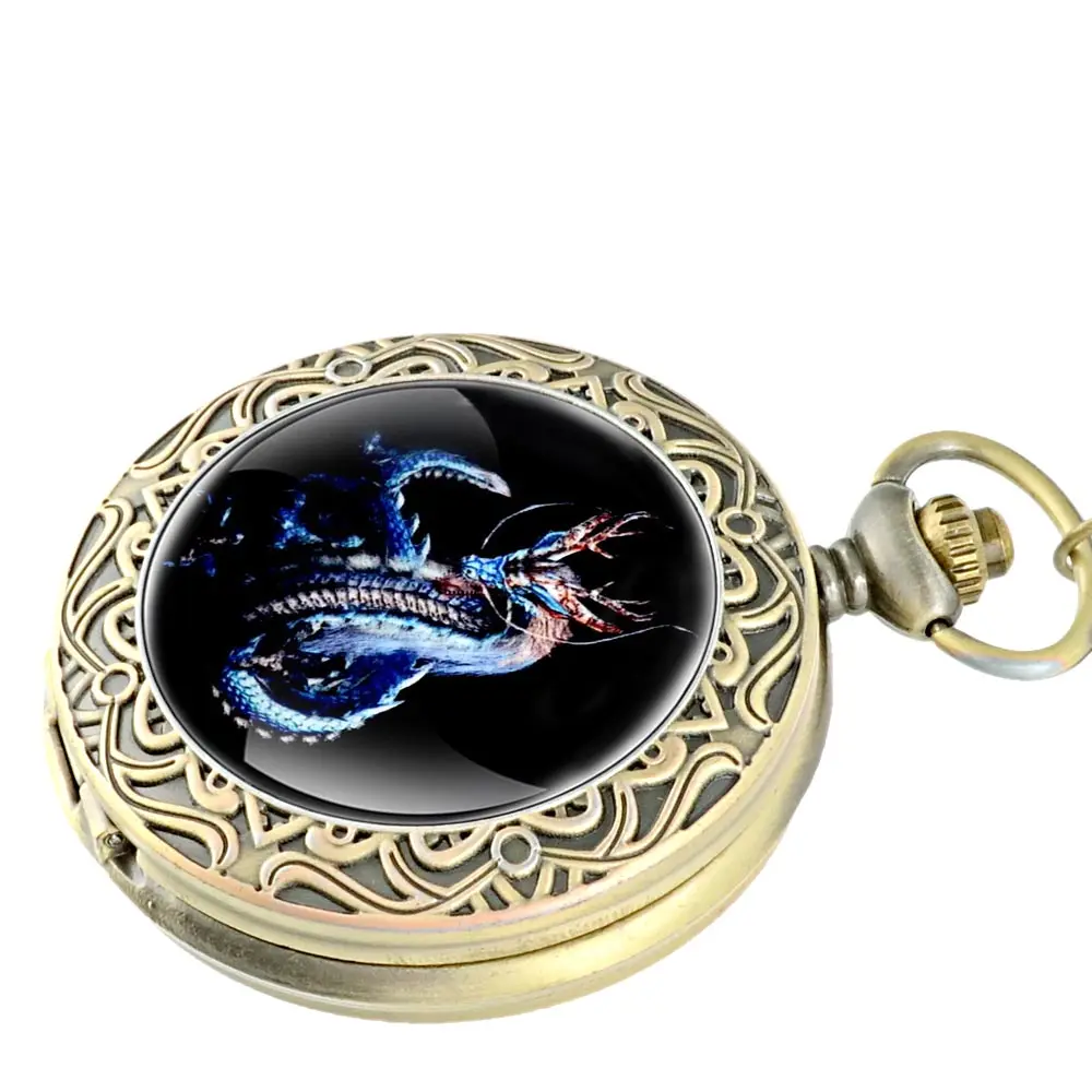 IBEINA Vintage Bronze Steampunk Dragon Quartz Pocket Watch Classic Men Women Necklace Pendant Gift