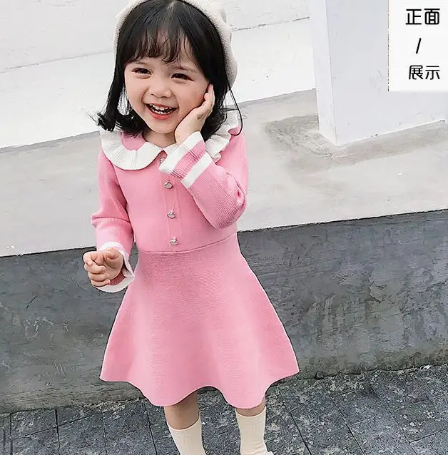 

Spring and Autumn Skirts, Children's Doll Collar Dresses, Foreign Style, Children's 3-year-old and 5-year-old Cute Children's Kn