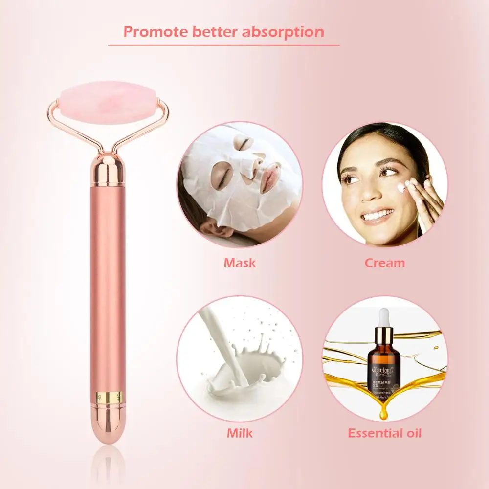  Electric Vibrating Natural Rose Quartz Jade Roller Face Lifting Real Genuine Jade Stone Facial Mass