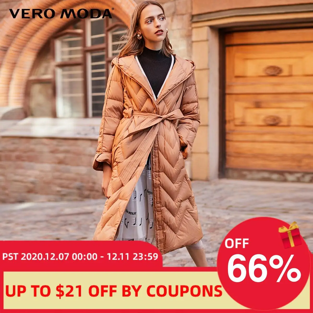 

Vero Moda Women's Cinched Waist Hooded White Duck Down Jacket | 319412513