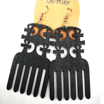 

2020 ankh pick comb Wooden Earrings