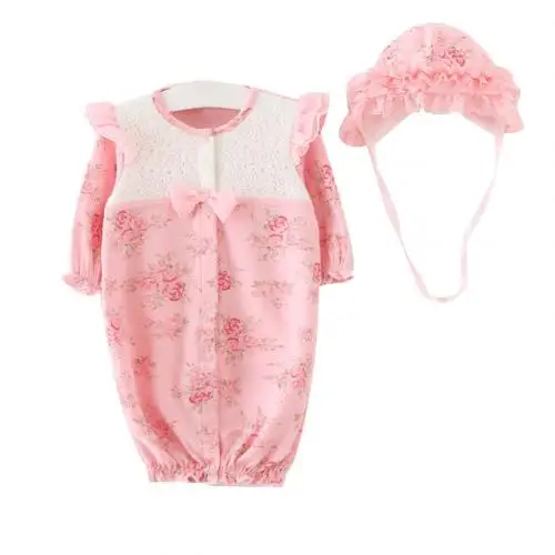 Pink 4 to 6 M 11,11 одежда для малышей, хлопковый комбинезон с круглым вырезом и длинными рукавами, шапка, Модные осенние боди с бантом для новорожденных девочек - Цвет: Pink 4 to 6 M