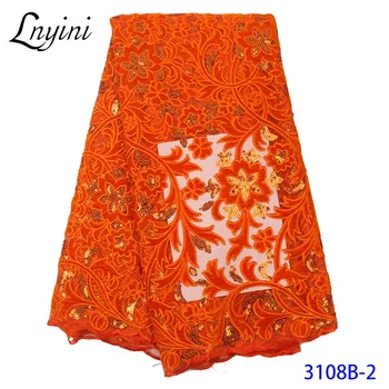 

Orange Velvet Lace Fabrics with Sequins 2020 Best Quality French Tulle Mesh Lace Sequence Lace African Sequins Fabric L3108B