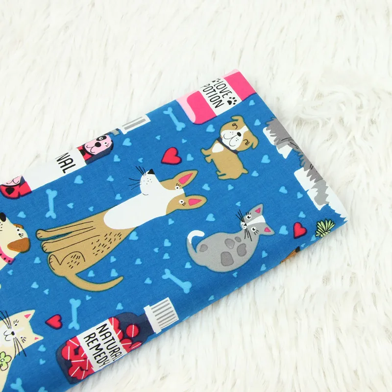 

half meter cartoon dog print fabric blue bottom, handmade DIY garment dress children cloth 100% cotton B545