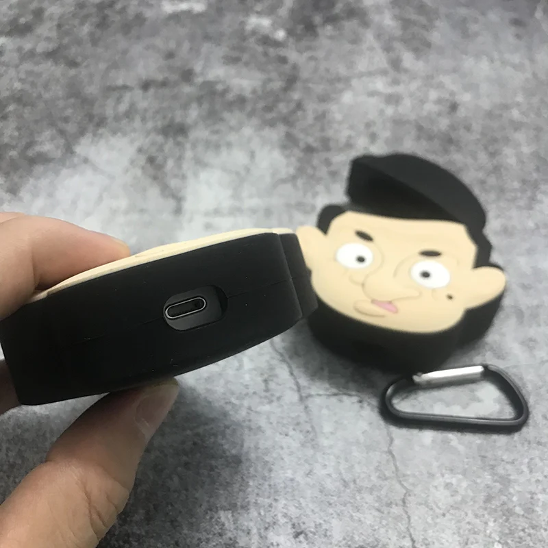 Милый чехол для наушников для AirPods, чехол с 3D рисунком, Забавный Mr Bean, защитный чехол для Apple Air Pods 2, мягкий чехол для наушников с крючком