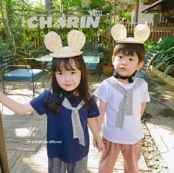 

2020 New Girls Boys Bow T-Shirt Summer Fashion Cotton Kids Top 3-8t PY968