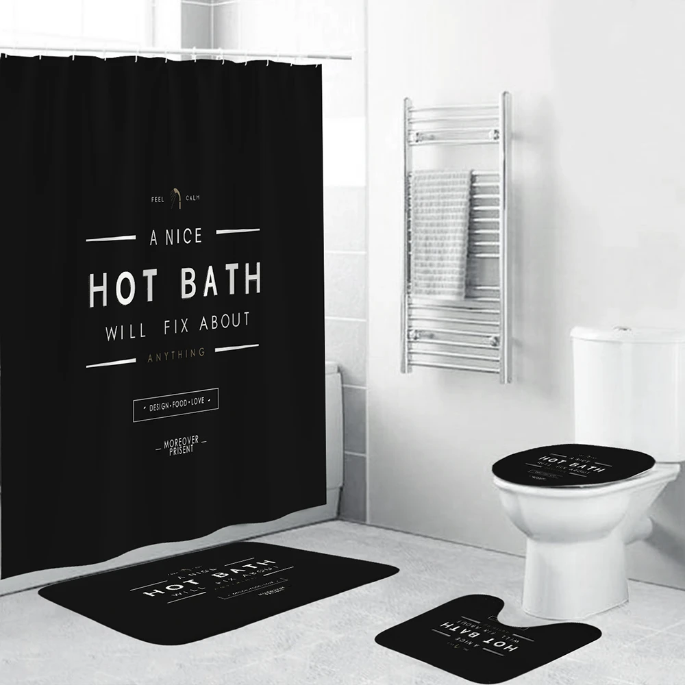Hot Bath Black Design Shower Curtain Minimalism Bathroom Decor Set