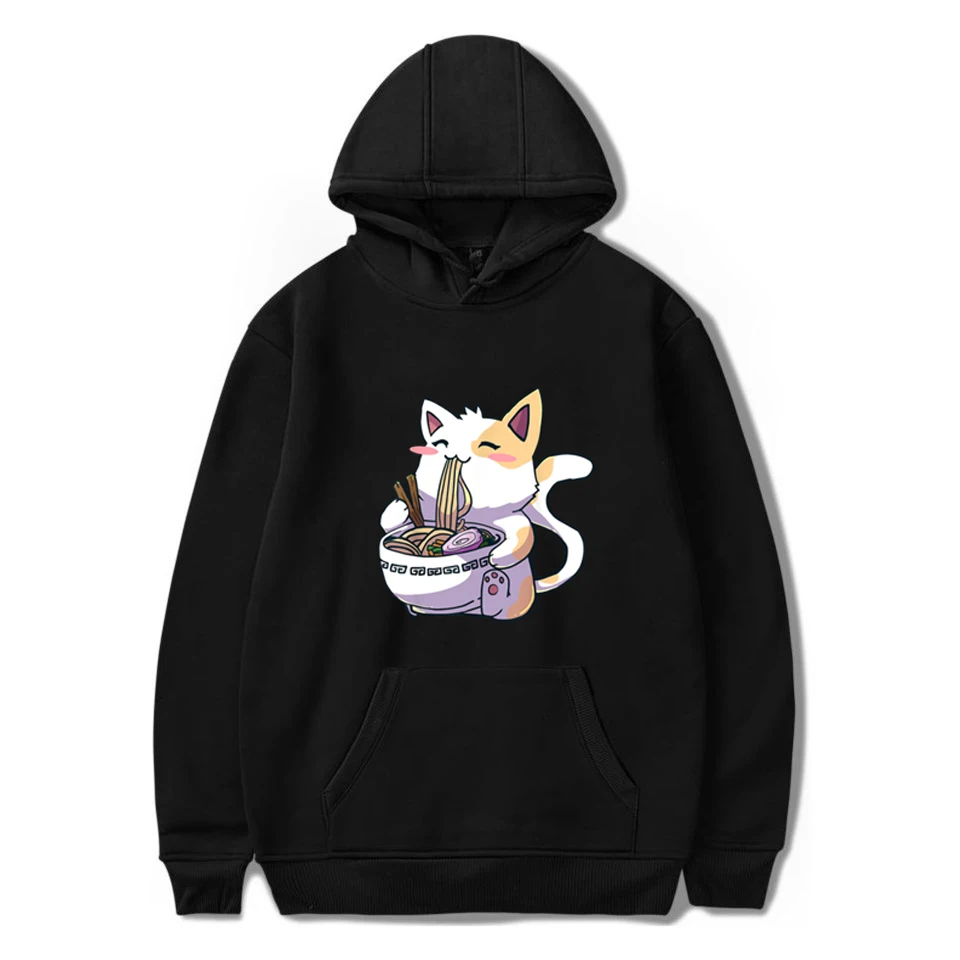 Женская и мужская толстовка с капюшоном Ramen Cat флисовая в японском стиле принтом