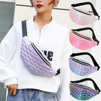 

Fashion Funny Women PU Leather Laser Zipper Waist Pouch Waterproof Sports Running Belt Bag Bum Waist Packs