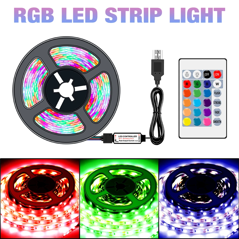 

5V Flexible Light LED RGB Strip Lamp Remote Control Switch Waterproof RGB LED Ribbon Light USB Fita Lamp Wireless 0.5 1 2 3 4 5m