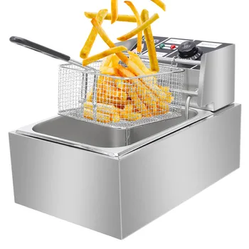 

Single Tank Deep Fryer 2500W 220-240V 6.3QT/6L Stainless Steel Single Cylinder Electric Fryer Home Commercial Furniture Durable