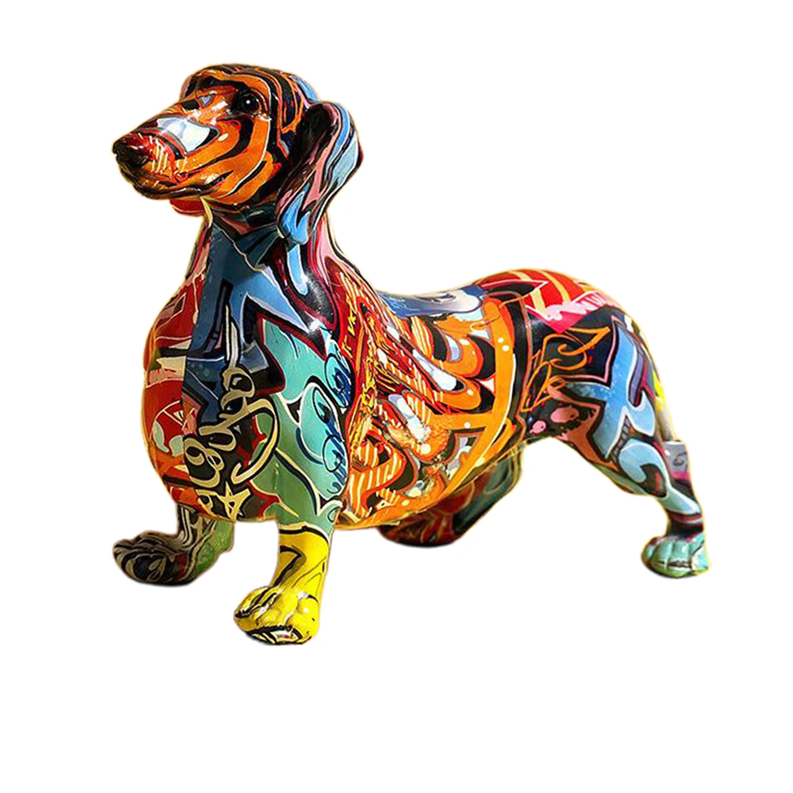 Nordic Painting Graffiti Dachshund Dog Sculpture Figurine Art Animal Statue Creative Resin Crafts Home Decoration