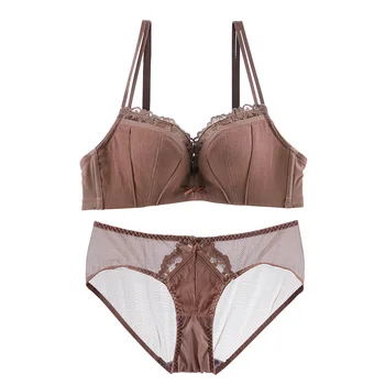 

Bra Set Push Up For Women Lingerie Gather Brassieres Wireless Retro-style Patchwork Transparent Panties For Small Breast