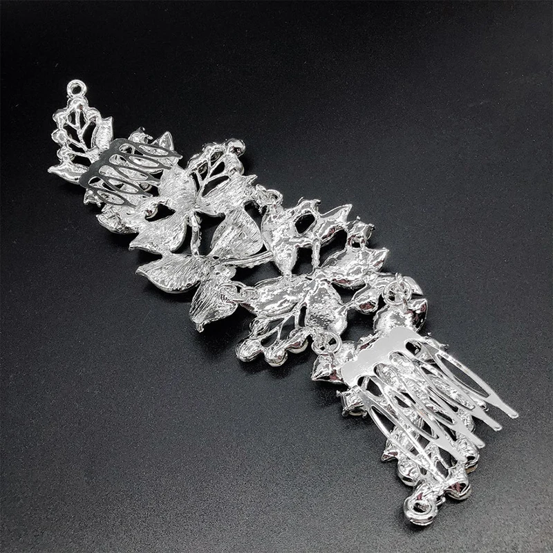 TREAZY Vintage Long Floral Bridal Hair Combs for Women Headwear Rhinestone Crystal Big Wedding Tiara Brides Hair Accessories