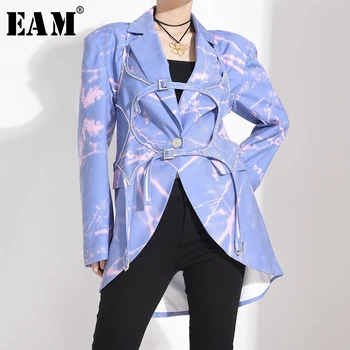 

[EAM] Women Printed Hollow Out Blazer New Lapel Long Sleeve Loose Fit Jacket Fashion Tide Spring Autumn 2020 1S11405
