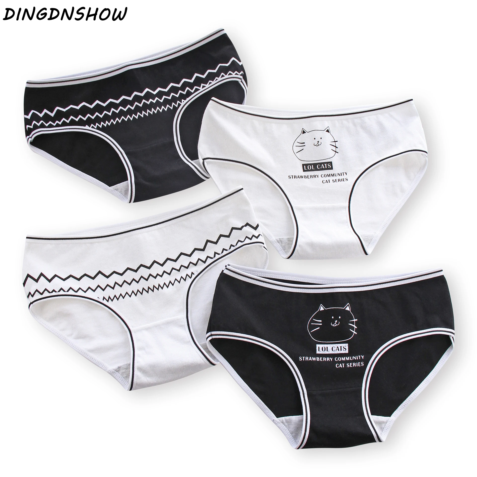 

[DINGDNSHOW] 2020 Fashion Underwear Panties Cat Cotton Crotch Underpants Women Mid Waist Cartoon Briefs Girls Triangular