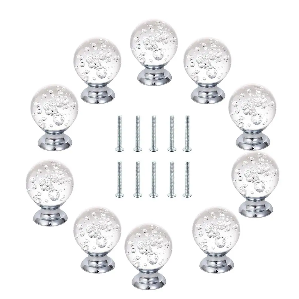Kitchen Cabinet Knobs Crystal Round Bubble Glass Handle Decorative Cupboard - Color: White