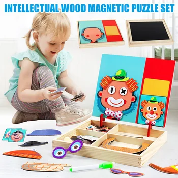 

Children Intellectual Wood Magnetic Puzzle Set Early Education Puzzle Children Drawing Board Toys @LS